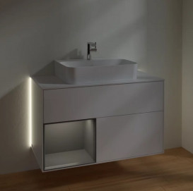 Тумба под раковину Villeroy & Boch Finion 100х50,1 см с подсветкой МДФ белый матовый лак/антрацит матовый лак/стекло белое матовое G111GKMT