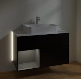 Тумба под раковину Villeroy & Boch Finion 100х50,1 см с подсветкой МДФ черный матовый лак/антрацит матовый лак/стекло белое матовое G111GKPD