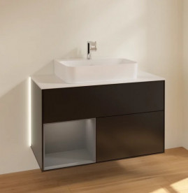 Тумба под раковину Villeroy & Boch Finion 100х50,1 см с подсветкой МДФ черный матовый лак/антрацит матовый лак/стекло белое матовое G111GKPD