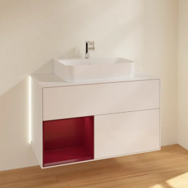 Тумба под раковину Villeroy & Boch Finion 100х50,1 см с подсветкой МДФ глянцевый белый лак/пион матовый лак/стекло белое матовое G111HBGF