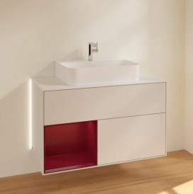 Тумба под раковину Villeroy & Boch Finion 100х50,1 см с подсветкой МДФ светло-серый матовый лак/пион матовый лак/стекло белое матовое G111HBGJ