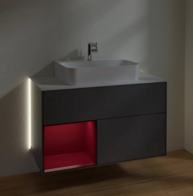 Тумба под раковину Villeroy & Boch Finion 100х50,1 см с подсветкой МДФ антрацит матовый лак/пион матовый лак/стекло белое матовое G111HBGK