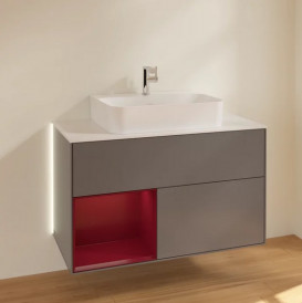 Тумба под раковину Villeroy & Boch Finion 100х50,1 см с подсветкой МДФ антрацит матовый лак/пион матовый лак/стекло белое матовое G111HBGK