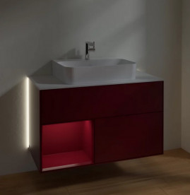 Тумба под раковину Villeroy & Boch Finion 100х50,1 см с подсветкой МДФ пион матовый лак/стекло белое матовое G111HBHB