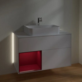 Тумба под раковину Villeroy & Boch Finion 100х50,1 см с подсветкой МДФ белый матовый лак/пион матовый лак/стекло белое матовое G111HBMT