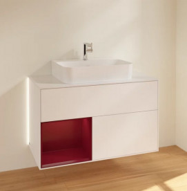 Тумба під раковину Villeroy & Boch Finion 100х50,1 см з підсвічуванням МДФ білий матовий лак/півон матовий лак/скло біле матове G111HBMT