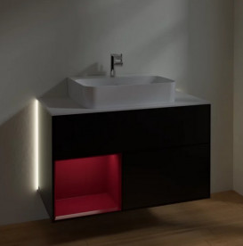 Тумба під раковину Villeroy & Boch Finion 100х50,1 см з підсвічуванням МДФ чорний матовий лак/півон матовий лак/скло біле матове G111HBPD