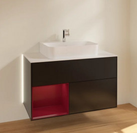 Тумба під раковину Villeroy & Boch Finion 100х50,1 см з підсвічуванням МДФ чорний матовий лак/півон матовий лак/скло біле матове G111HBPD