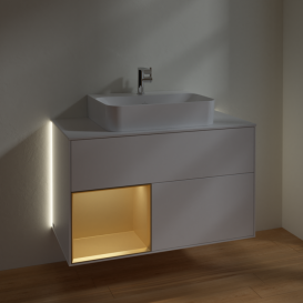 Тумба под раковину Villeroy & Boch Finion 100х50,1 см с подсветкой МДФ белый матовый лак/золотой матовый лак/стекло белое матовое G111HFMT