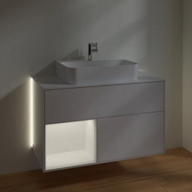 Тумба под раковину Villeroy & Boch Finion 100х50,1 см с подсветкой МДФ глянцевый белый лак/белый матовый лак/стекло белое матовое G111MTGF