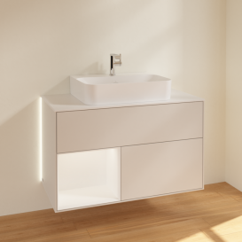 Тумба под раковину Villeroy & Boch Finion 100х50,1 см с подсветкой МДФ светло-серый матовый лак/белый матовый лак/стекло белое матовое G111MTGJ