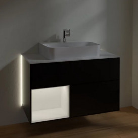 Тумба под раковину Villeroy & Boch Finion 100х50,1 см с подсветкой МДФ черный матовый лак/белый матовый лак/стекло белое матовое G111MTPD