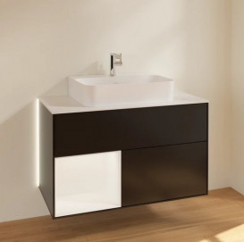 Тумба под раковину Villeroy & Boch Finion 100х50,1 см с подсветкой МДФ черный матовый лак/белый матовый лак/стекло белое матовое G111MTPD