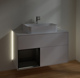 Тумба под раковину Villeroy & Boch Finion 100х50,1 см с подсветкой МДФ глянцевый белый лак/черный матовый лак/стекло белое матовое G111PDGF