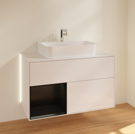 Тумба під раковину Villeroy & Boch Finion 100х50,1 см із підсвічуванням МДФ глянсовий білий лак/чорний матовий лак/скло біле матове G111PDGF