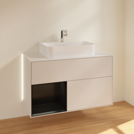 Тумба под раковину Villeroy & Boch Finion 100х50,1 см с подсветкой МДФ светло-серый матовый лак/черный матовый лак/стекло белое матовое G111PDGJ