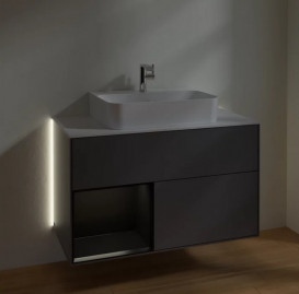 Тумба под раковину Villeroy & Boch Finion 100х50,1 см с подсветкой МДФ антрацит матовый лак/черный матовый лак/стекло белое матовое G111PDGK