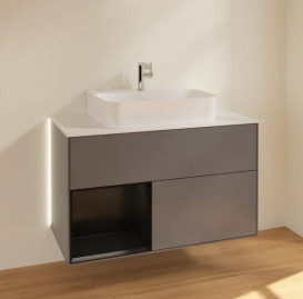 Тумба под раковину Villeroy & Boch Finion 100х50,1 см с подсветкой МДФ антрацит матовый лак/черный матовый лак/стекло белое матовое G111PDGK