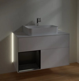 Тумба под раковину Villeroy & Boch Finion 100х50,1 см с подсветкой МДФ белый матовый лак/черный матовый лак/стекло белое матовое G111PDMT
