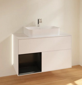 Тумба под раковину Villeroy & Boch Finion 100х50,1 см с подсветкой МДФ белый матовый лак/черный матовый лак/стекло белое матовое G111PDMT