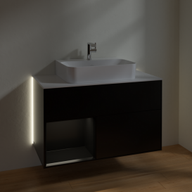 Тумба под раковину Villeroy & Boch Finion 100х50,1 см с подсветкой МДФ черный матовый лак/стекло белое матовое G111PDPD