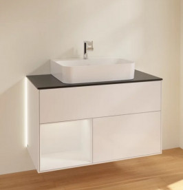 Тумба под раковину Villeroy & Boch Finion 100х50,1 см с подсветкой МДФ глянцевый белый лак/стекло черное матовое G112GFGF