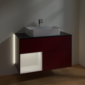 Тумба под раковину Villeroy & Boch Finion 100х50,1 см с подсветкой МДФ пион матовый лак/глянцевый белый лак/стекло черное матовое G112GFHB