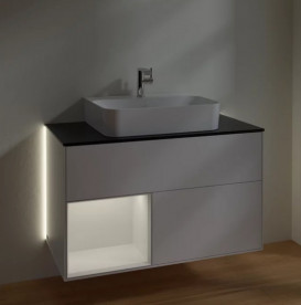 Тумба под раковину Villeroy & Boch Finion 100х50,1 см с подсветкой МДФ белый матовый лак/глянцевый белый лак/стекло черное матовое G112GFMT