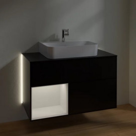 Тумба под раковину Villeroy & Boch Finion 100х50,1 см с подсветкой МДФ черный матовый лак/глянцевый белый лак/стекло черное матовое G112GFPD