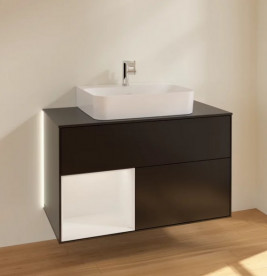 Тумба под раковину Villeroy & Boch Finion 100х50,1 см с подсветкой МДФ черный матовый лак/глянцевый белый лак/стекло черное матовое G112GFPD