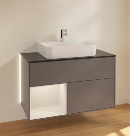 Тумба под раковину Villeroy & Boch Finion 100х50,1 см с подсветкой МДФ антрацит матовый лак/светло-серый матовый лак/стекло черное матовое G112GJGK