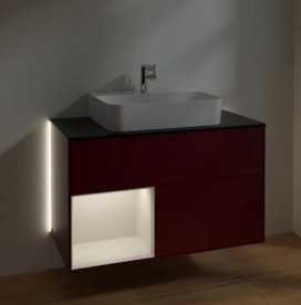 Тумба под раковину Villeroy & Boch Finion 100х50,1 см с подсветкой МДФ пион матовый лак/светло-серый матовый лак/стекло черное матовое G112GJHB