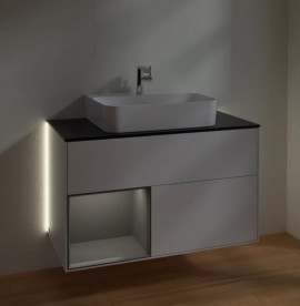 Тумба под раковину Villeroy & Boch Finion 100х50,1 см с подсветкой МДФ глянцевый белый лак/антрацит матовый лак/стекло черное матовое G112GKGF