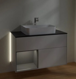 Тумба под раковину Villeroy & Boch Finion 100х50,1 см с подсветкой МДФ светло-серый матовый лак/антрацит матовый лак/стекло черное матовое G112GKGJ