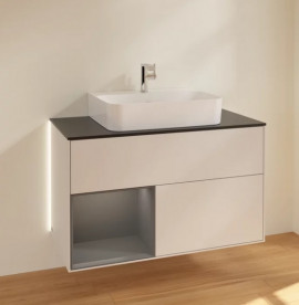 Тумба под раковину Villeroy & Boch Finion 100х50,1 см с подсветкой МДФ светло-серый матовый лак/антрацит матовый лак/стекло черное матовое G112GKGJ