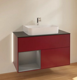 Тумба под раковину Villeroy & Boch Finion 100х50,1 см с подсветкой МДФ пион матовый лак/антрацит матовый лак/стекло черное матовое G112GKHB