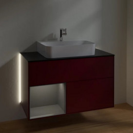 Тумба под раковину Villeroy & Boch Finion 100х50,1 см с подсветкой МДФ пион матовый лак/антрацит матовый лак/стекло черное матовое G112GKHB