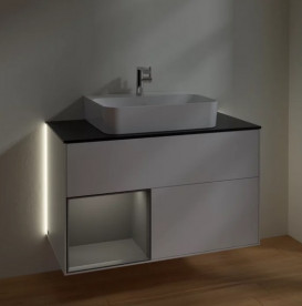 Тумба под раковину Villeroy & Boch Finion 100х50,1 см с подсветкой МДФ белый матовый лак/антрацит матовый лак/стекло черное матовое G112GKMT
