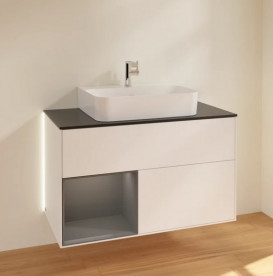 Тумба под раковину Villeroy & Boch Finion 100х50,1 см с подсветкой МДФ белый матовый лак/антрацит матовый лак/стекло черное матовое G112GKMT