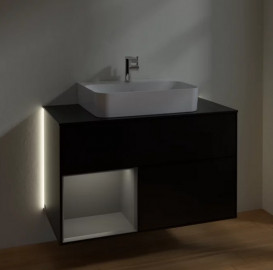 Тумба под раковину Villeroy & Boch Finion 100х50,1 см с подсветкой МДФ черный матовый лак/антрацит матовый лак/стекло черное матовое G112GKPD