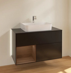 Тумба под раковину Villeroy & Boch Finion 100х50,1 см с подсветкой МДФ черный матовый лак/шпон грецкого ореха/стекло черное матовое G112GNPD