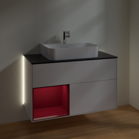 Тумба под раковину Villeroy & Boch Finion 100х50,1 см с подсветкой МДФ глянцевый белый лак/пион матовый лак/стекло черное матовое G112HBGF