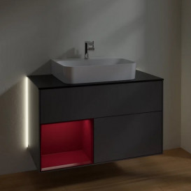 Тумба под раковину Villeroy & Boch Finion 100х50,1 см с подсветкой МДФ антрацит матовый лак/пион матовый лак/стекло черное матовое G112HBGK