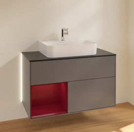 Тумба под раковину Villeroy & Boch Finion 100х50,1 см с подсветкой МДФ антрацит матовый лак/пион матовый лак/стекло черное матовое G112HBGK