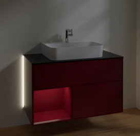 Тумба под раковину Villeroy & Boch Finion 100х50,1 см с подсветкой МДФ пион матовый лак/стекло черное матовое G112HBHB