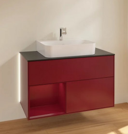 Тумба под раковину Villeroy & Boch Finion 100х50,1 см с подсветкой МДФ пион матовый лак/стекло черное матовое G112HBHB