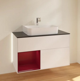 Тумба під раковину Villeroy & Boch Finion 100х50,1 см з підсвічуванням МДФ білий матовий лак/півон матовий лак/скло чорне матове G112HBMT