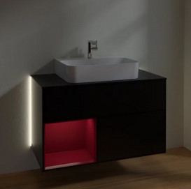 Тумба под раковину Villeroy & Boch Finion 100х50,1 см с подсветкой МДФ черный матовый лак/пион матовый лак/стекло черное матовое G112HBPD