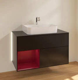 Тумба под раковину Villeroy & Boch Finion 100х50,1 см с подсветкой МДФ черный матовый лак/пион матовый лак/стекло черное матовое G112HBPD