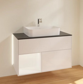 Тумба под раковину Villeroy & Boch Finion 100х50,1 см с подсветкой МДФ глянцевый белый лак/белый матовый лак/стекло черное матовое G112MTGF